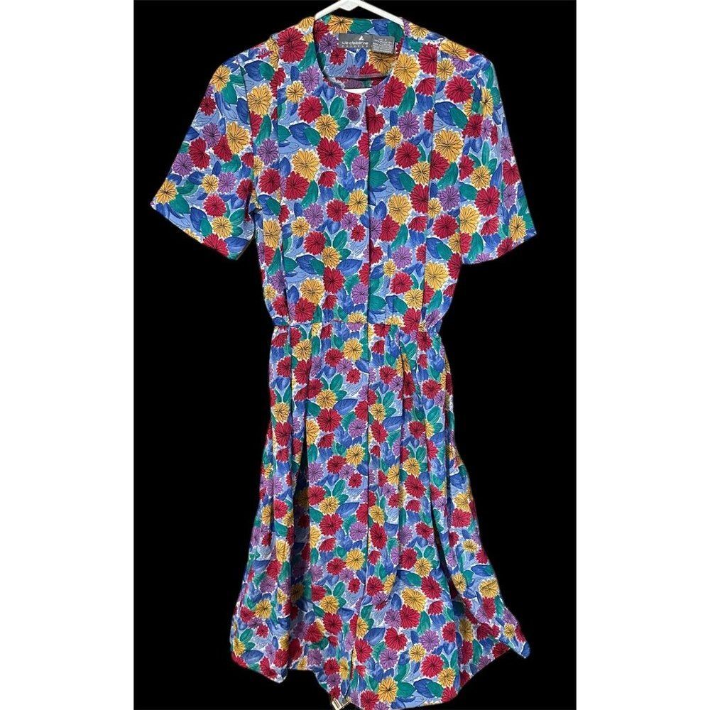 VTG Liz Claiborne Sz 4 Short Sleeve  Floral Dress Pleated  Modest Conservative